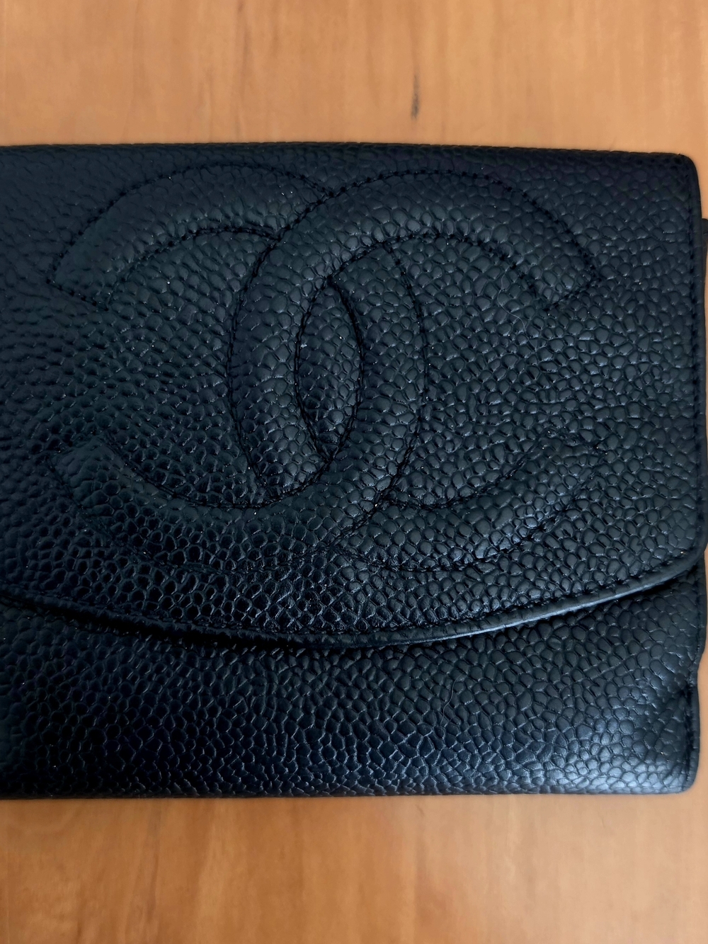 Chanel Black Caviar Leather Wallet, Quilted CC Logo